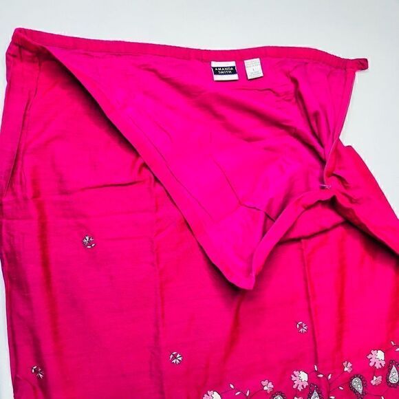 Amanda Smith Womens Midi Skirt Straight Cut Embraided Hem Hot Pink Large - Picture 7 of 9